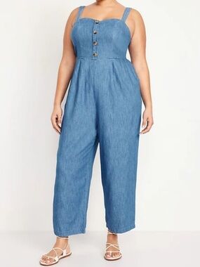 Old Navy Light Blue Button-Front Denim Cami Jumpsuit